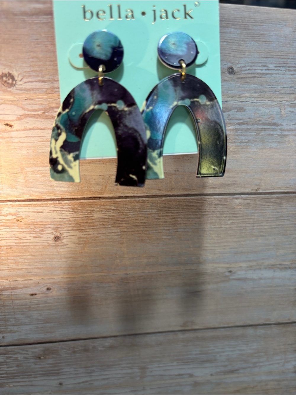 Bella Jack Marbled Arch Drop Earrings in Teal & Black